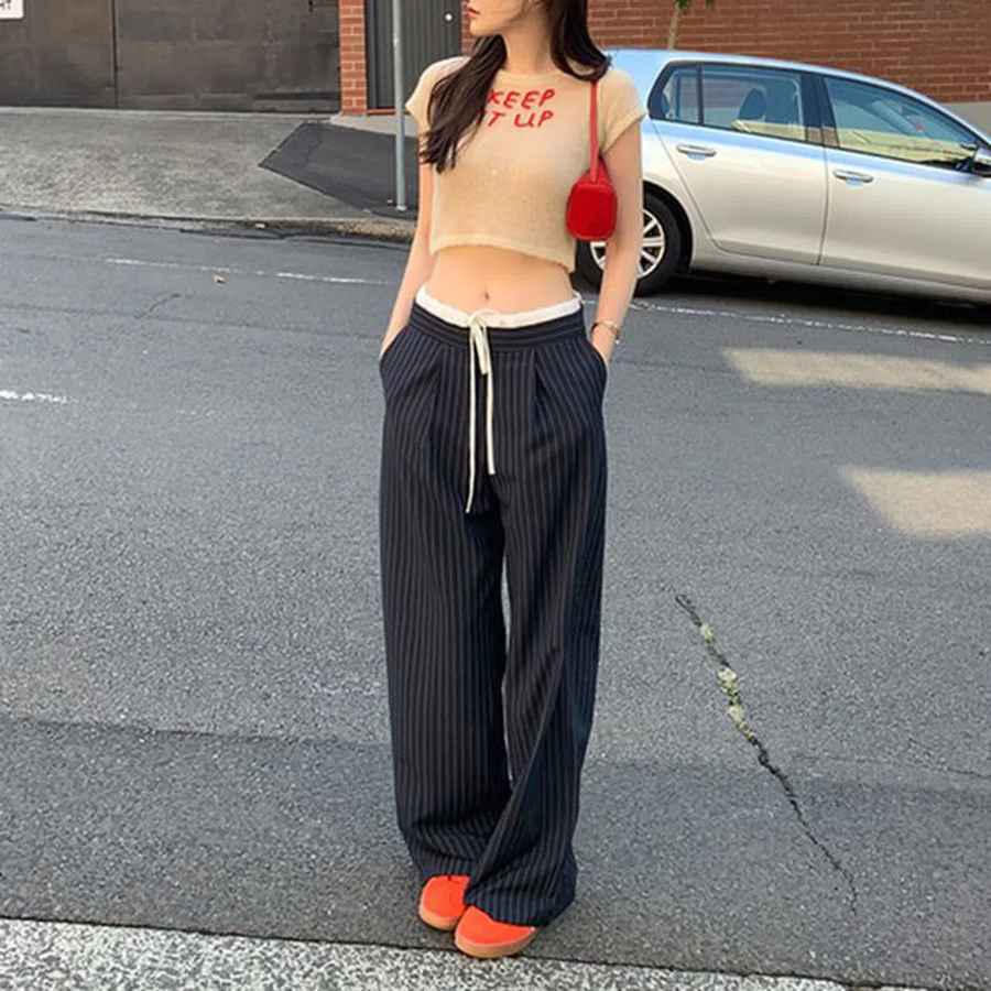 Стильные широкие штаны с резинкой и полоской Taste Stripe Wide Banding Pants