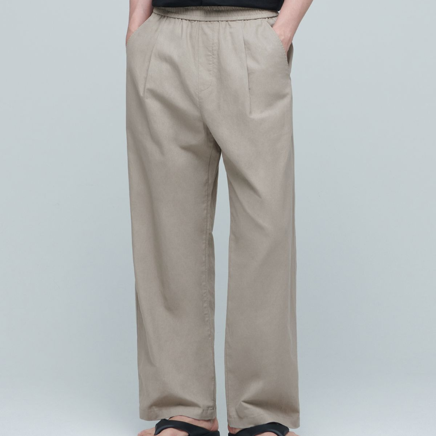 Cotton Linen One Tuck Wide Pants [Beige]