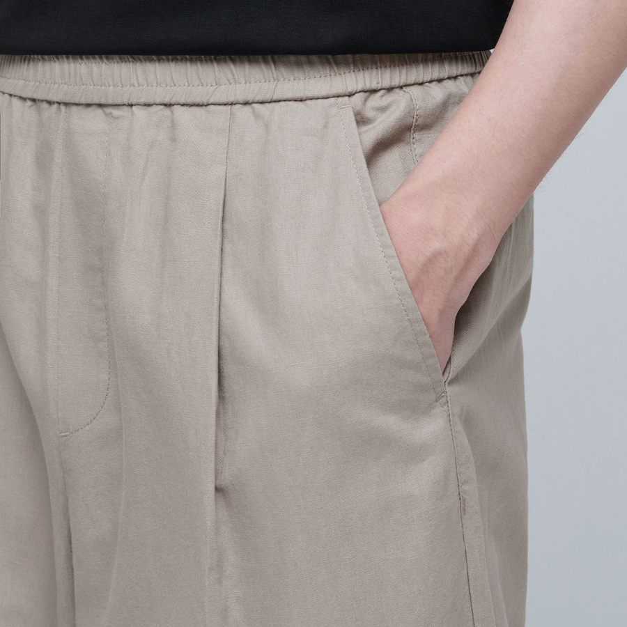 Cotton Linen One Tuck Wide Pants [Beige]