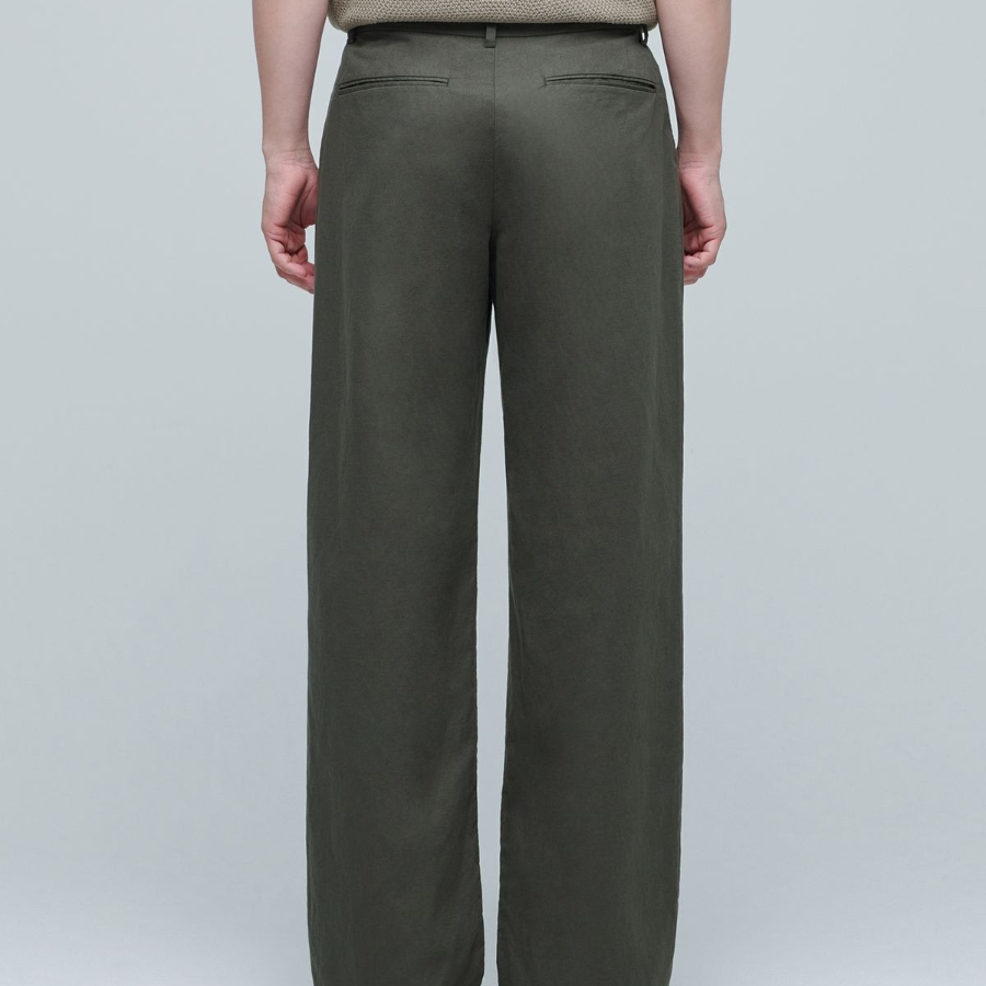 Cotton Linen Two-Tuck Wide Pants [Khaki]