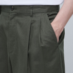 Cotton Linen Two-Tuck Wide Pants [Khaki]