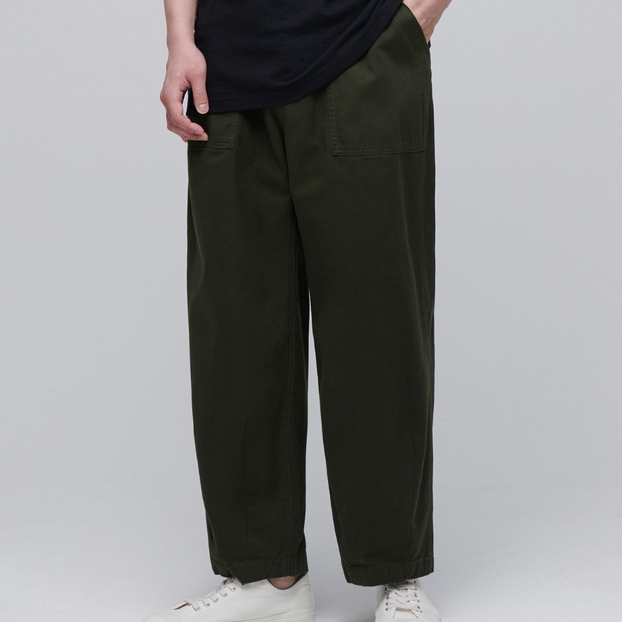 Cotton Wide Pertig Balloon Pants [Khaki]