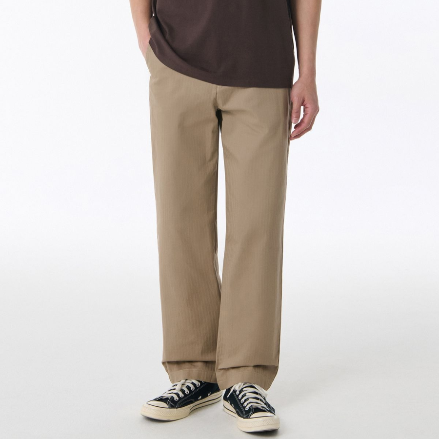 Cotton Herringbone Tapered Pants [Beige]