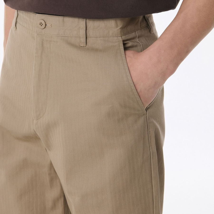 Cotton Herringbone Tapered Pants [Beige]