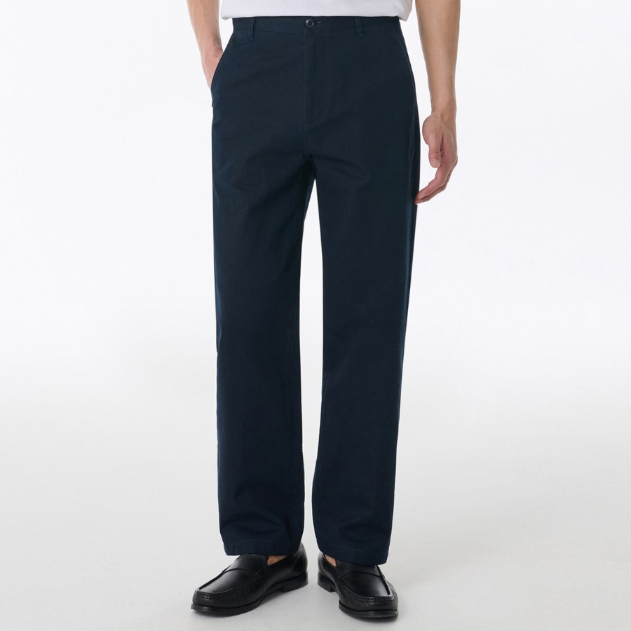 Cotton Herringbone Tapered Pants [Navy]