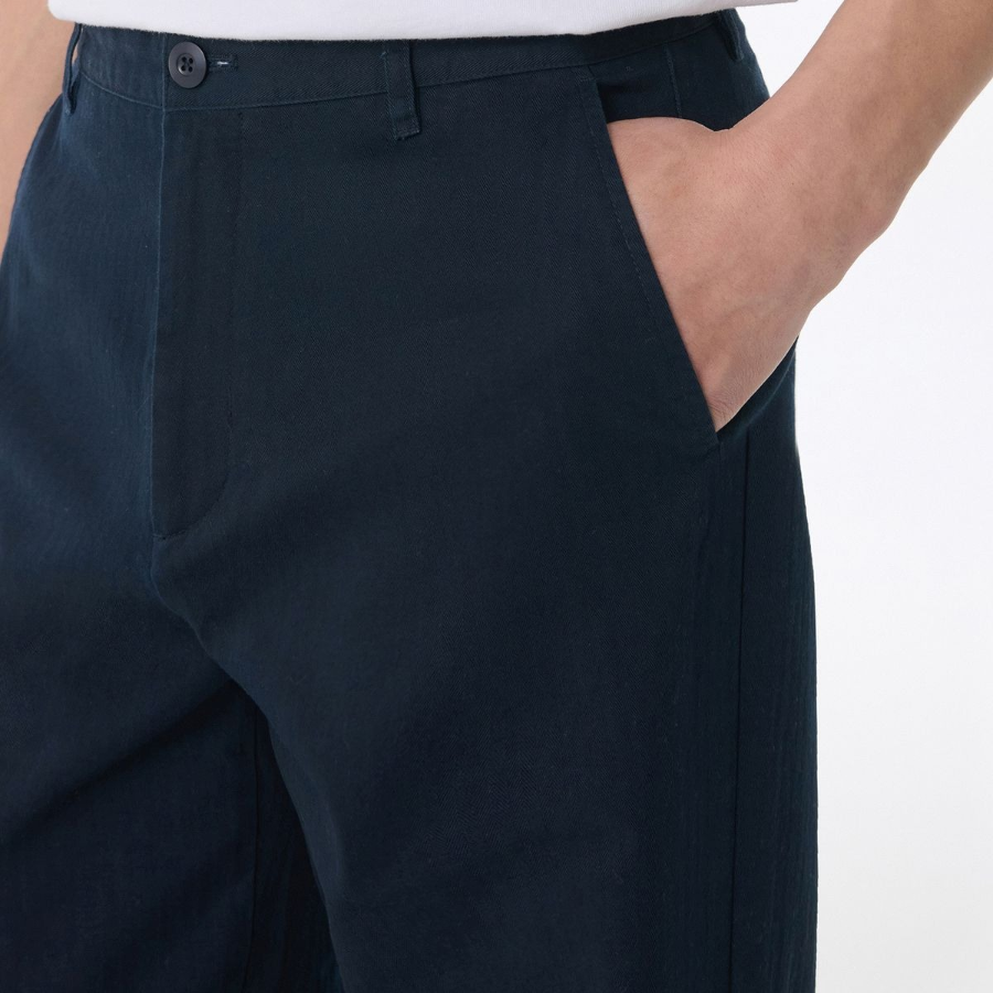 Cotton Herringbone Tapered Pants [Navy]