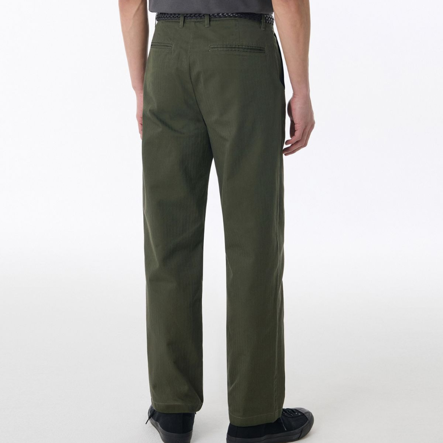 Cotton Herringbone Tapered Pants [Khaki]