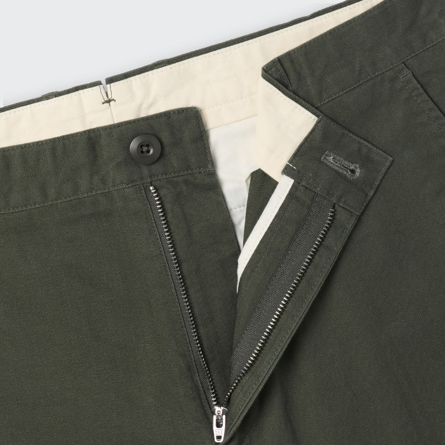 Cotton Herringbone Tapered Pants [Khaki]