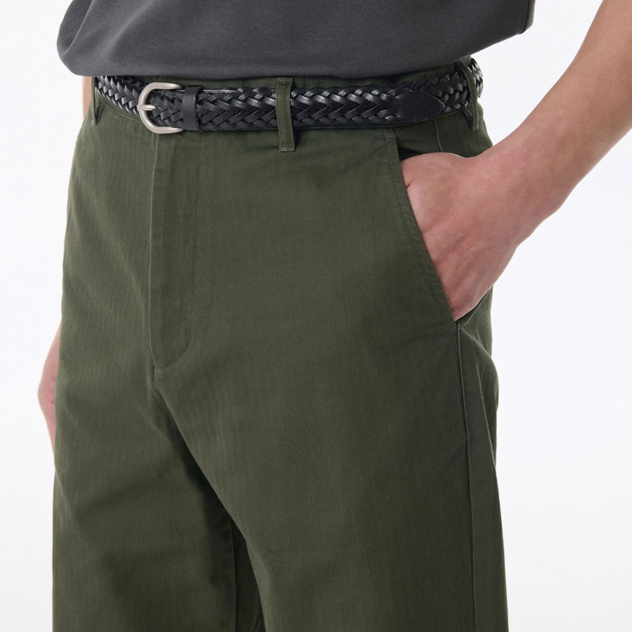 Cotton Herringbone Tapered Pants [Khaki]