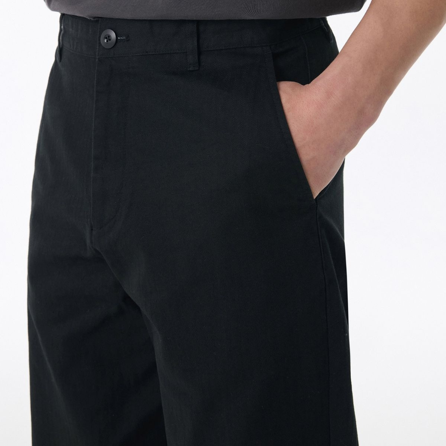 Cotton Herringbone Tapered Pants [Black]