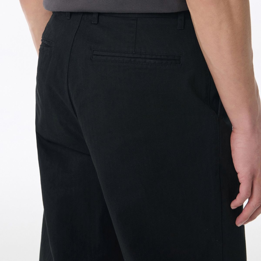Cotton Herringbone Tapered Pants [Black]