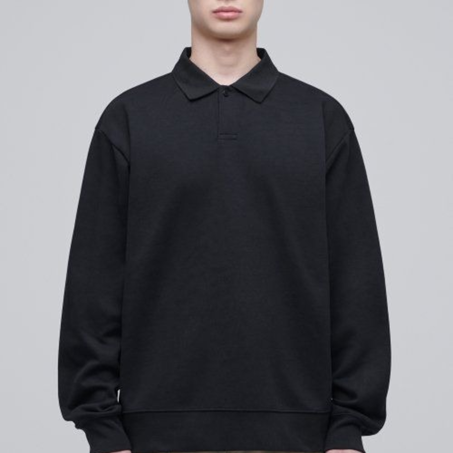 Musinsa Standard Flat Terry Relaxed Fit Collared Sweatshirt [Black]