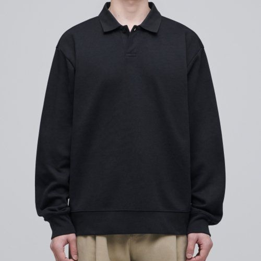 Musinsa Standard Flat Terry Relaxed Fit Collared Sweatshirt [Black]