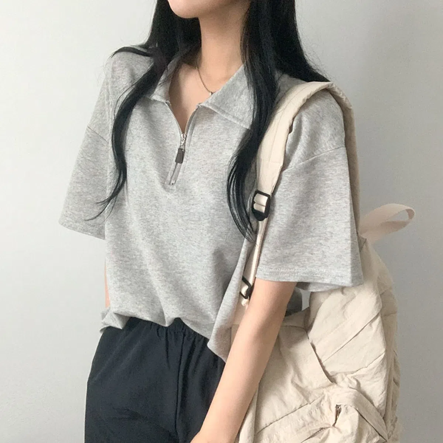 Loose-fit Anorak Collar Short Sleeve T-shirt