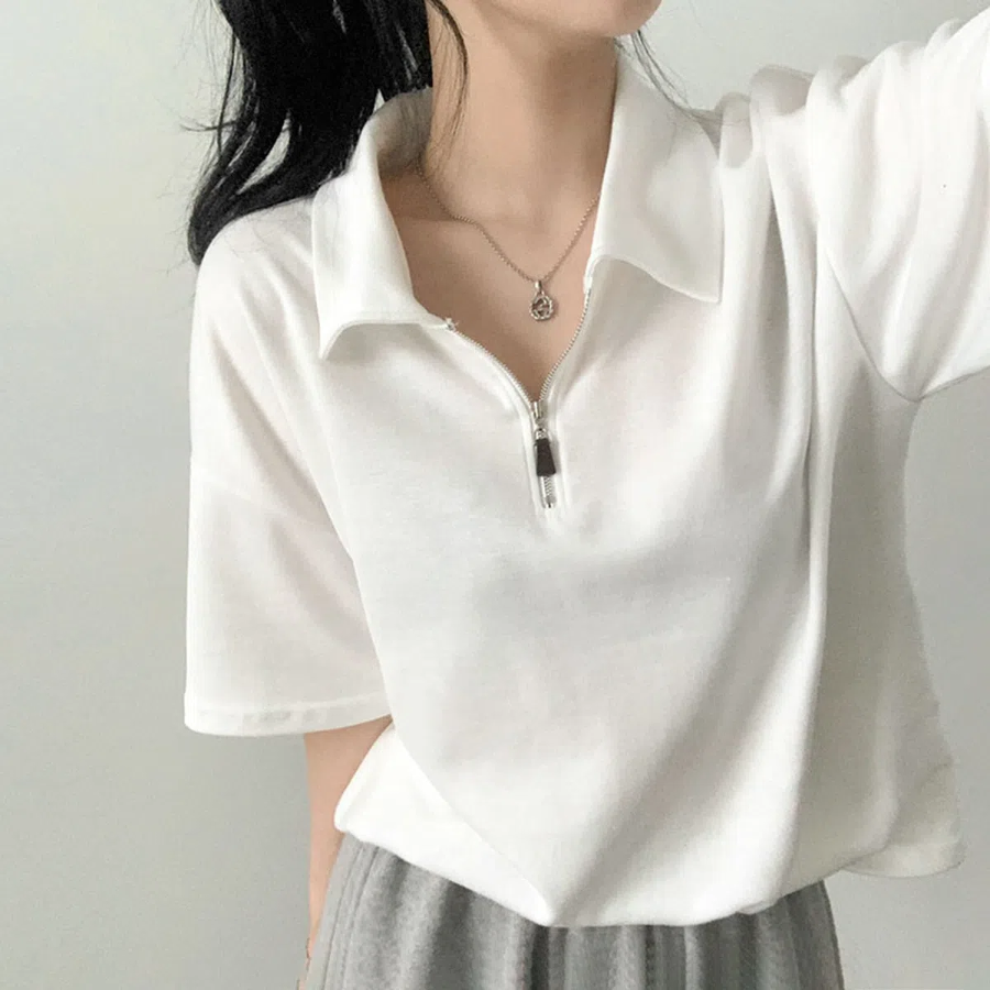 Loose-fit Anorak Collar Short Sleeve T-shirt