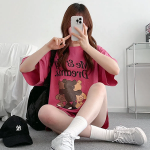 Свободный размер-Розовый-Футболки