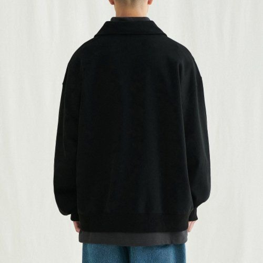 Melange Master Overfit Collar Half-Zip Sweatshirt – Black