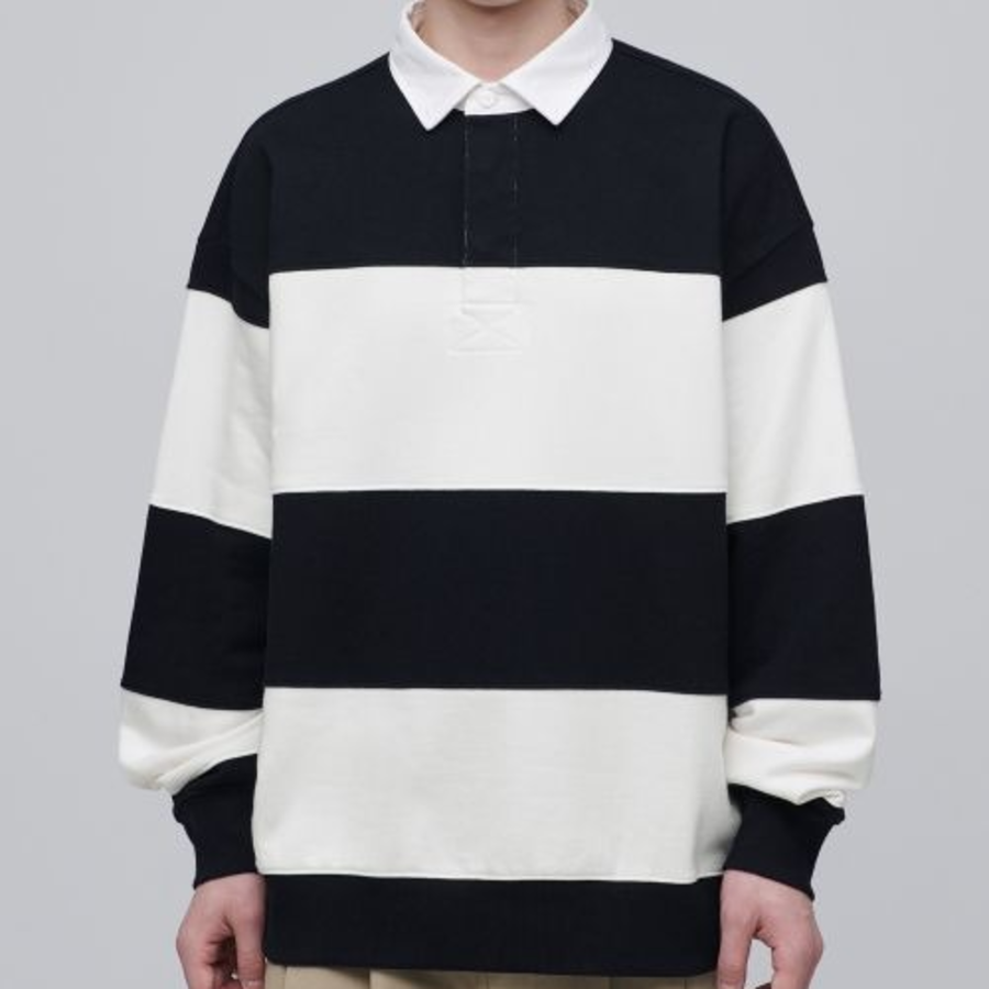 Musinsa Standard Oversized Stripe Rugby Sweatshirt – Black/White
