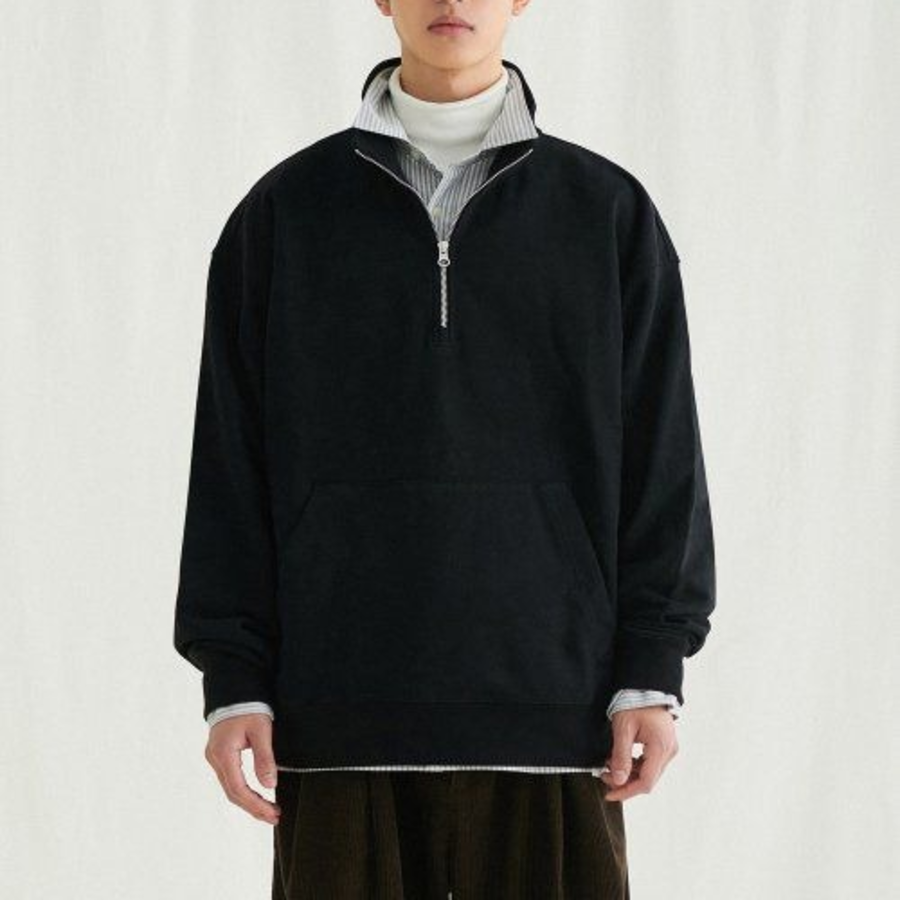 Melange Master Oversized Half-Zip Sweatshirt – Black