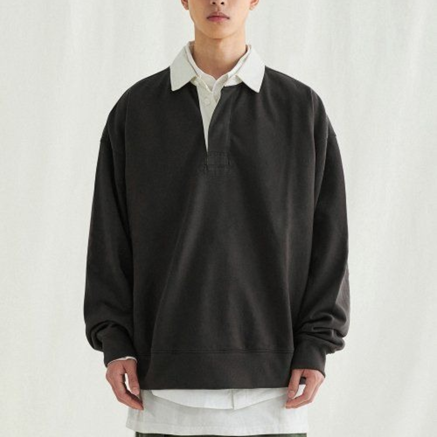 Melange Master Big Oversized Rugby Sweatshirt – Charcoal Grey