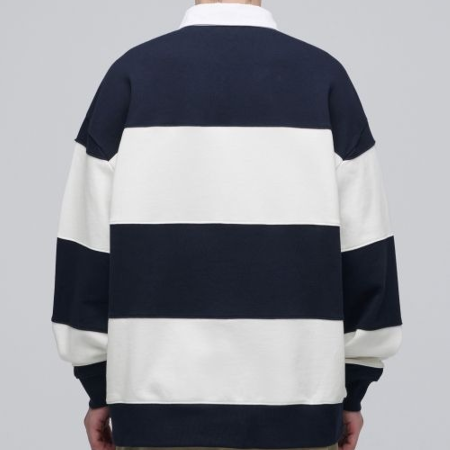Musinsa Standard Oversized Stripe Rugby Sweatshirt – Navy/Cream