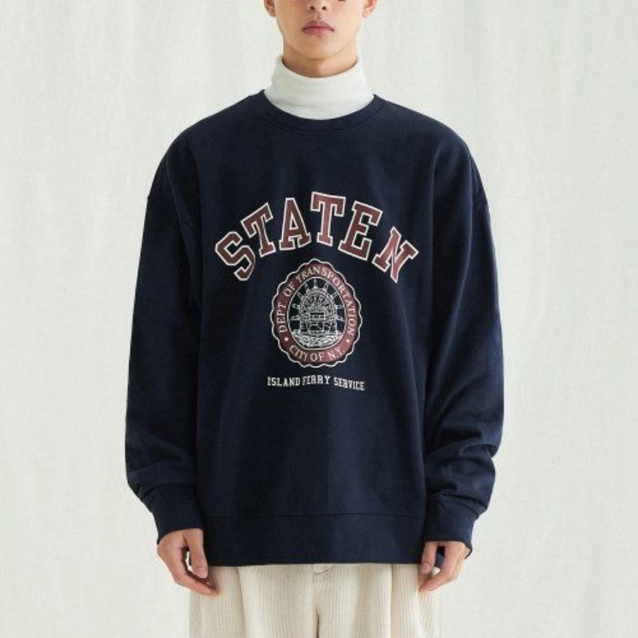Melange Master Staten Emblem Oversized Sweatshirt – Navy