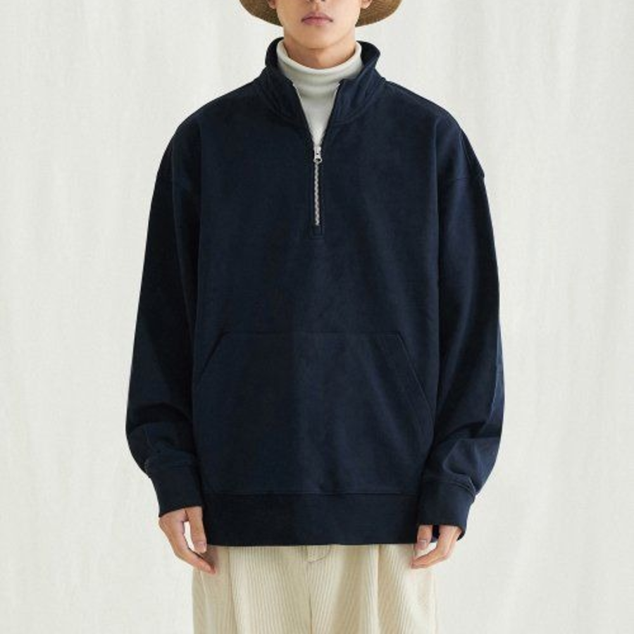 Melange Master Oversized Half-Zip Sweatshirt – Navy