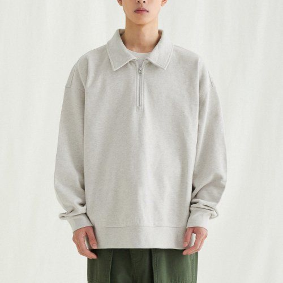 Melange Master Oversized Collar Half-Zip Sweatshirt – Oatmeal