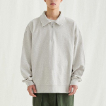 Melange Master Oversized Collar Half-Zip Sweatshirt – Oatmeal