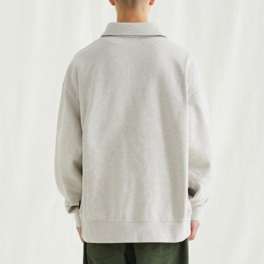 Melange Master Oversized Collar Half-Zip Sweatshirt – Oatmeal