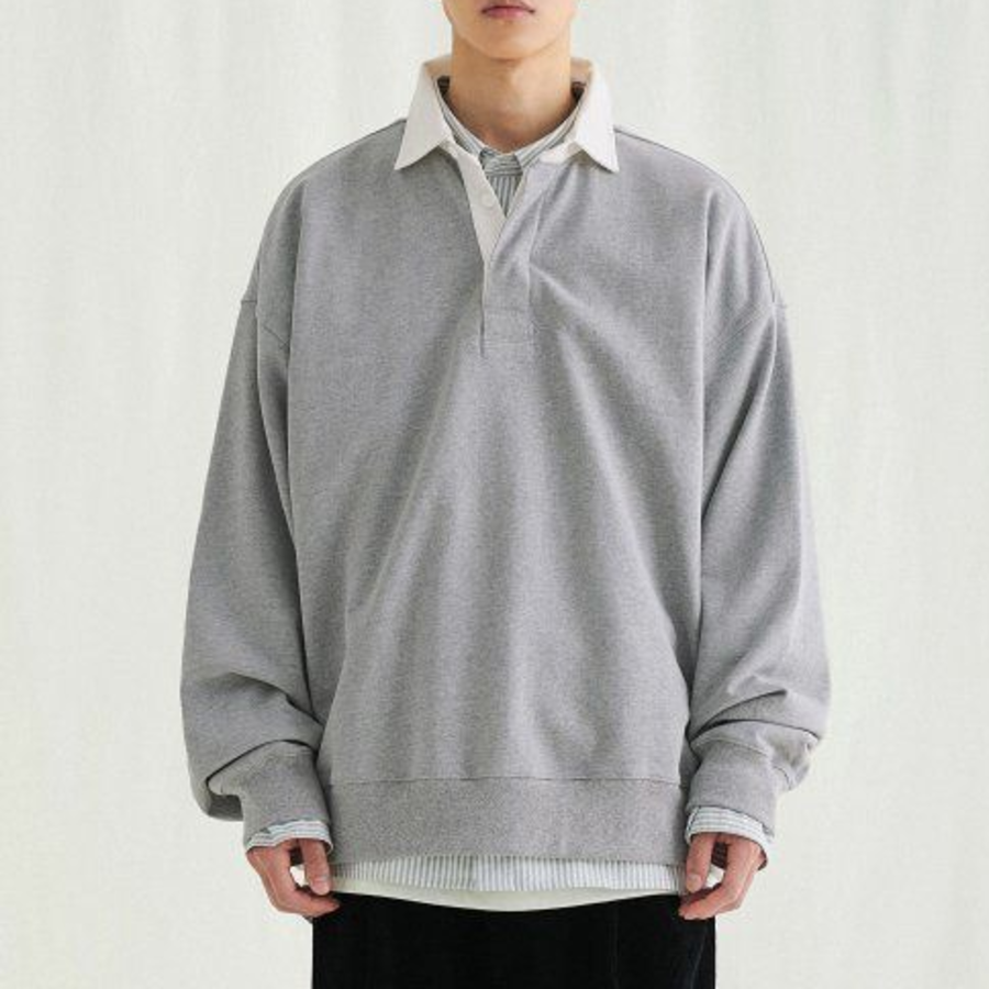 Melange Master Big Oversized Rugby Sweatshirt – Melange Grey