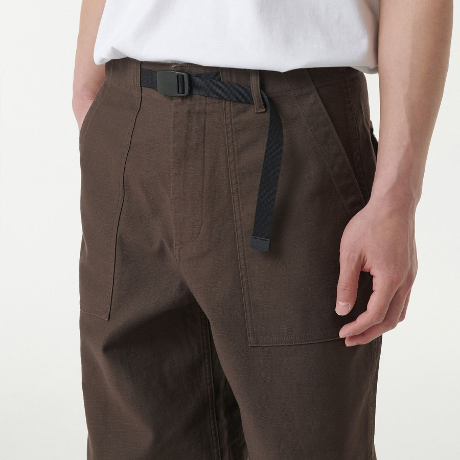 Back Satin Wide Belted Fatigue Pants [Brown]