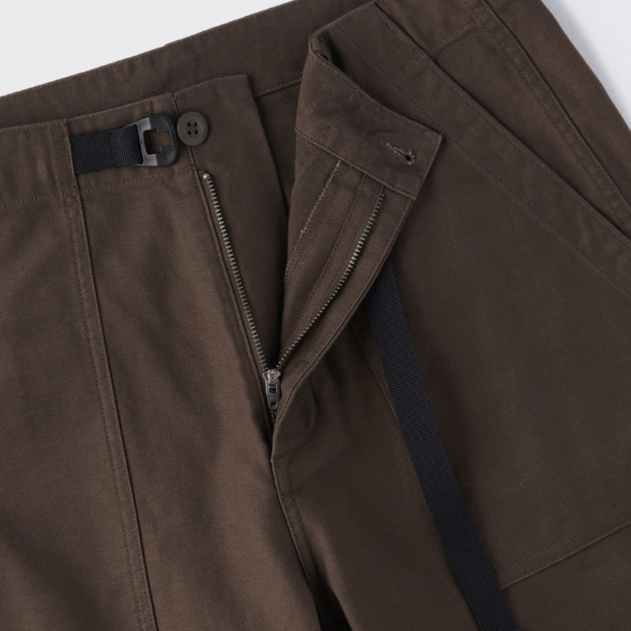 Back Satin Wide Belted Fatigue Pants [Brown]