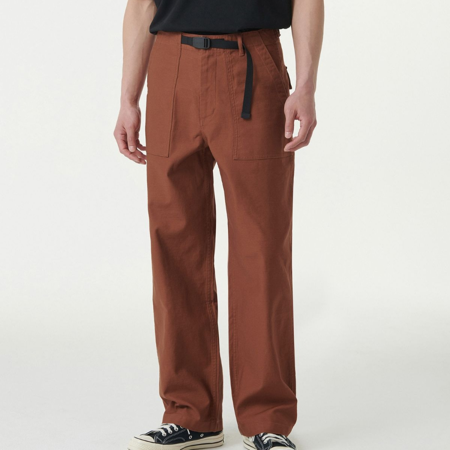 Back Satin Wide Belted Fatigue Pants [Brick Red]