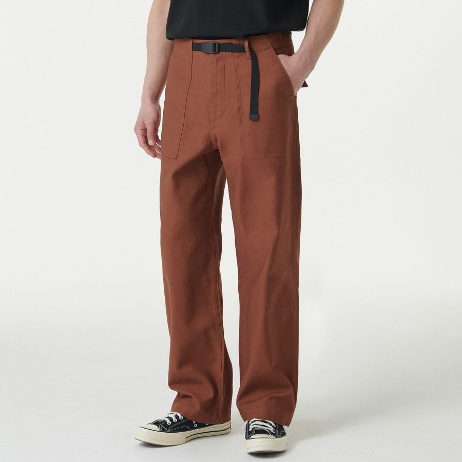 Back Satin Wide Belted Fatigue Pants [Brick Red]