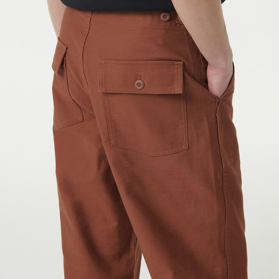 Back Satin Wide Belted Fatigue Pants [Brick Red]