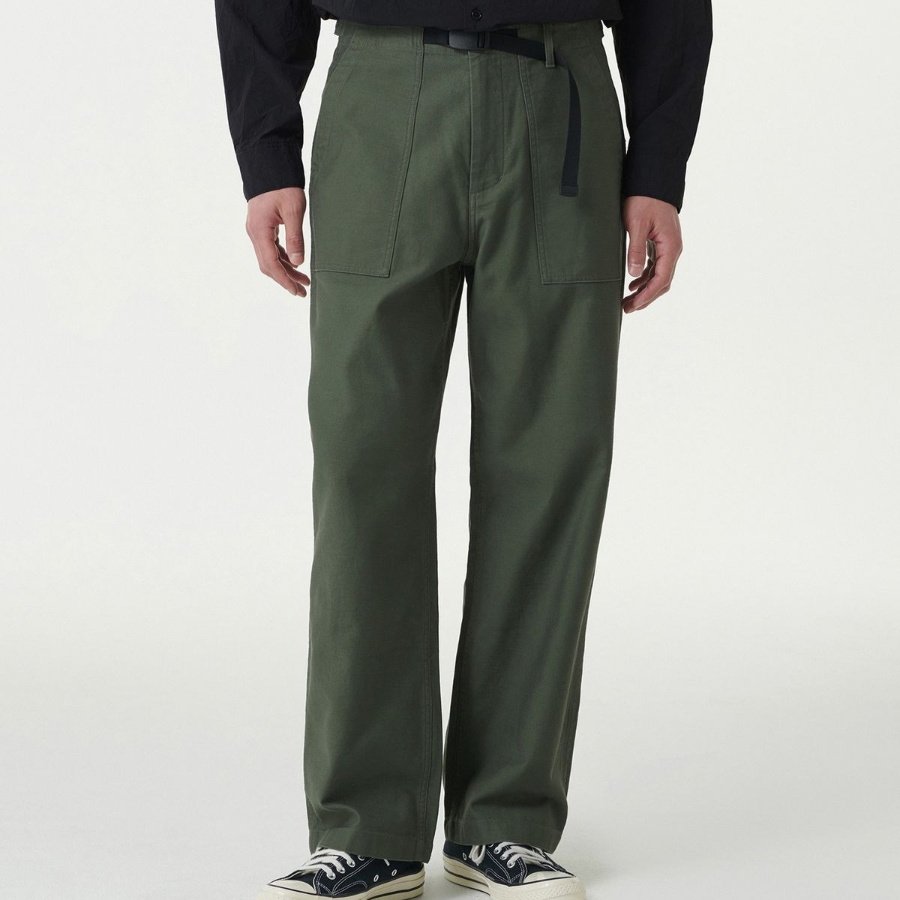 Back Satin Wide Belted Fatigue Pants [Khaki]
