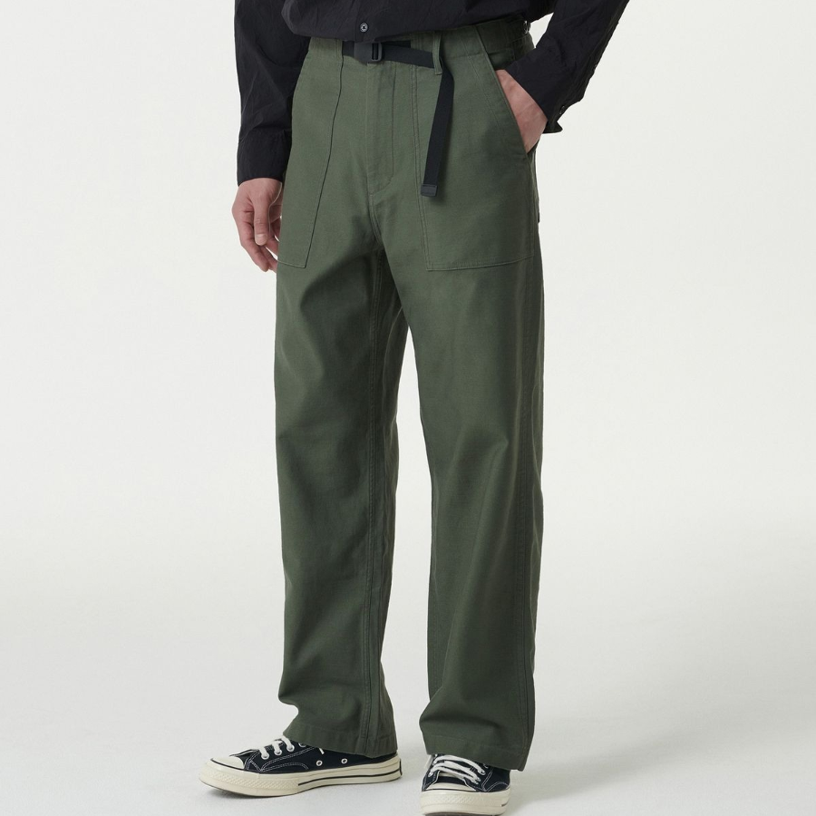 Back Satin Wide Belted Fatigue Pants [Khaki]