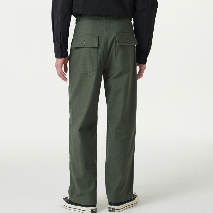 Back Satin Wide Belted Fatigue Pants [Khaki]