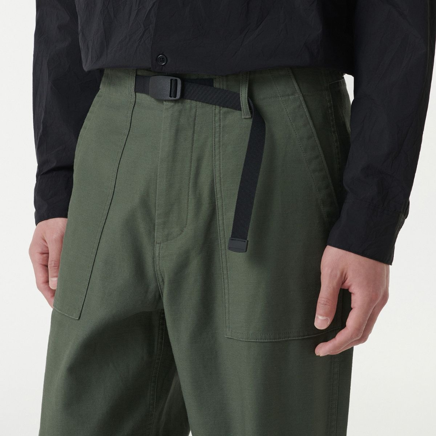 Back Satin Wide Belted Fatigue Pants [Khaki]