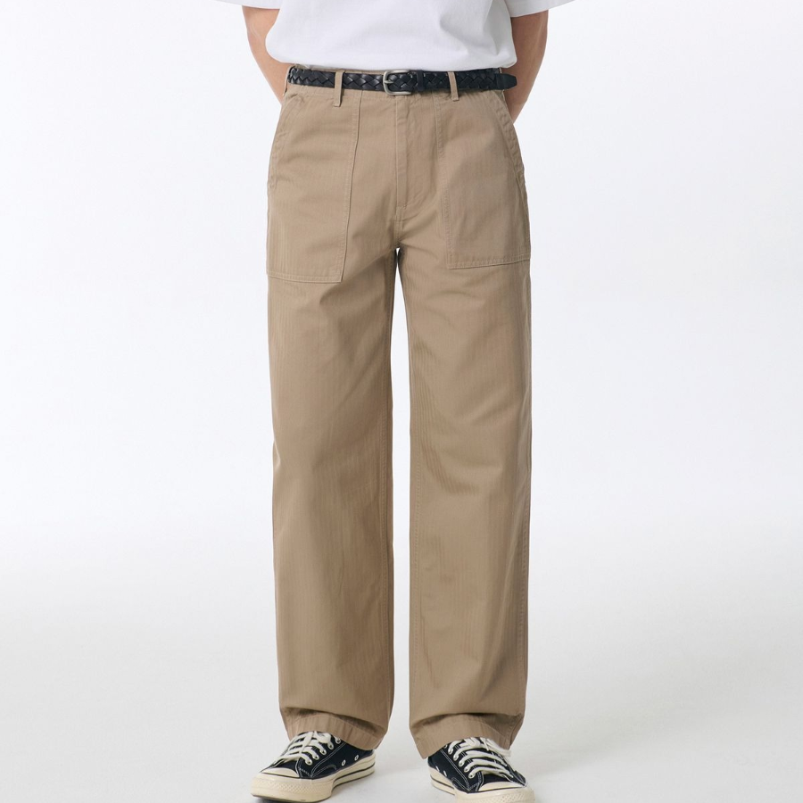 Cotton Herringbone Replica Fatigue Pants [Beige]