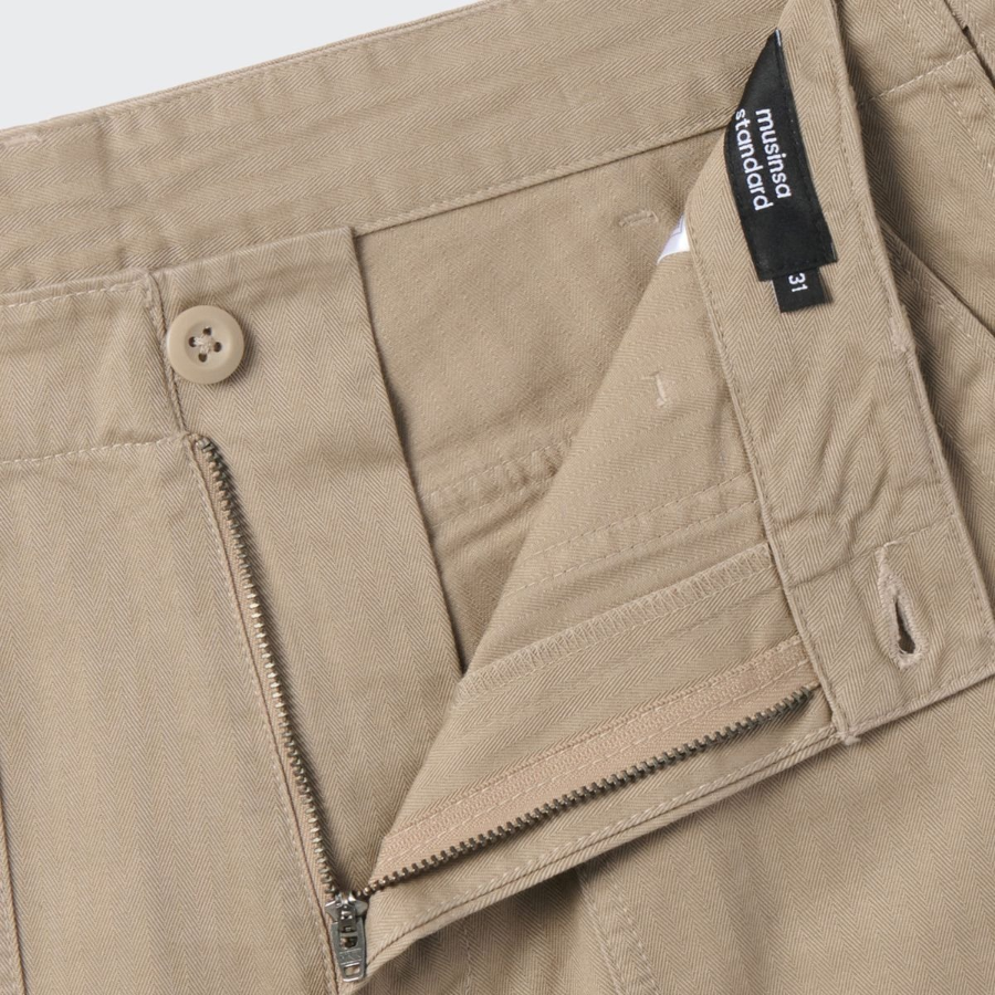 Cotton Herringbone Replica Fatigue Pants [Beige]