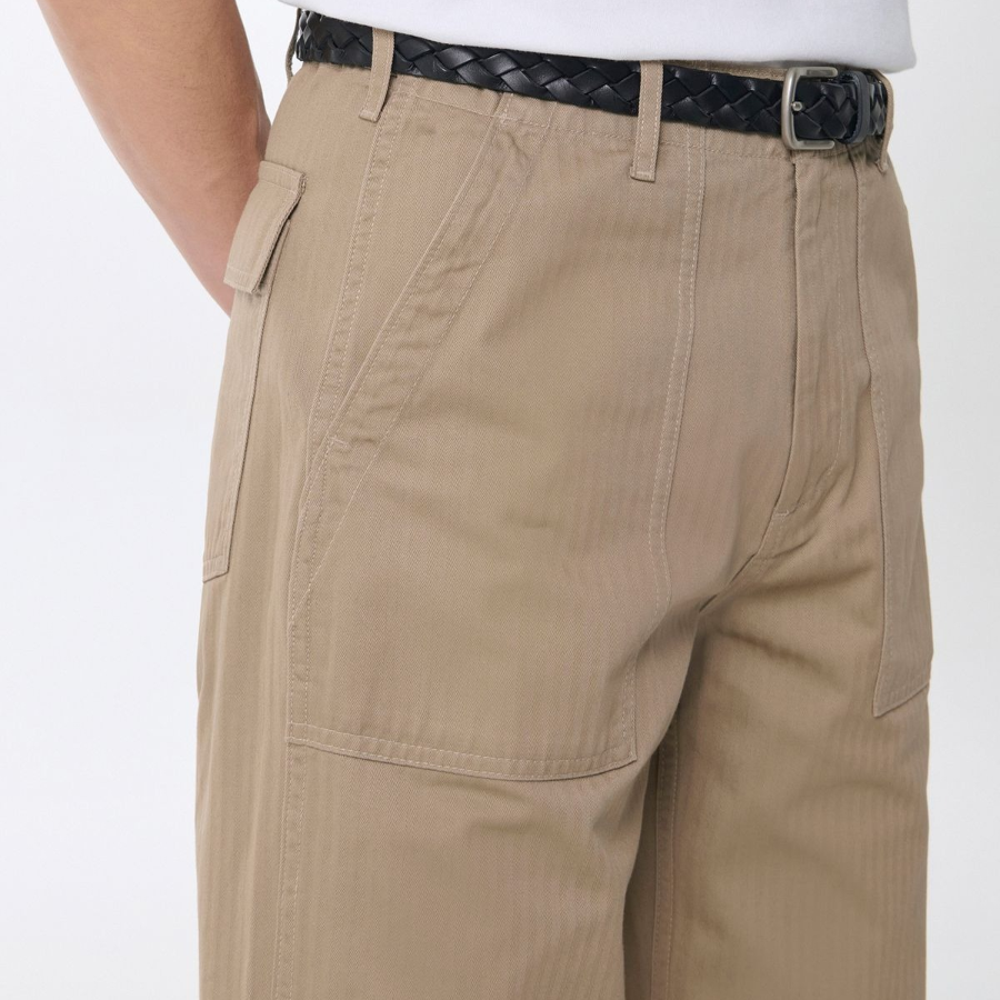 Cotton Herringbone Replica Fatigue Pants [Beige]