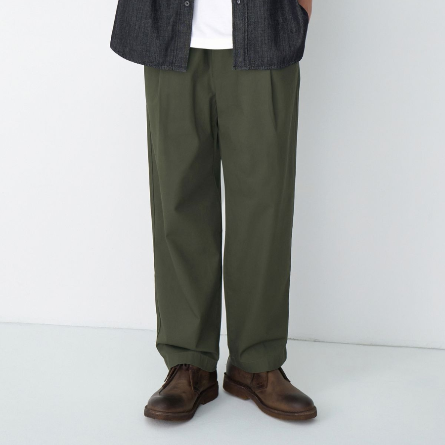 Cotton Loose Tapered Banding Pants [Khaki]