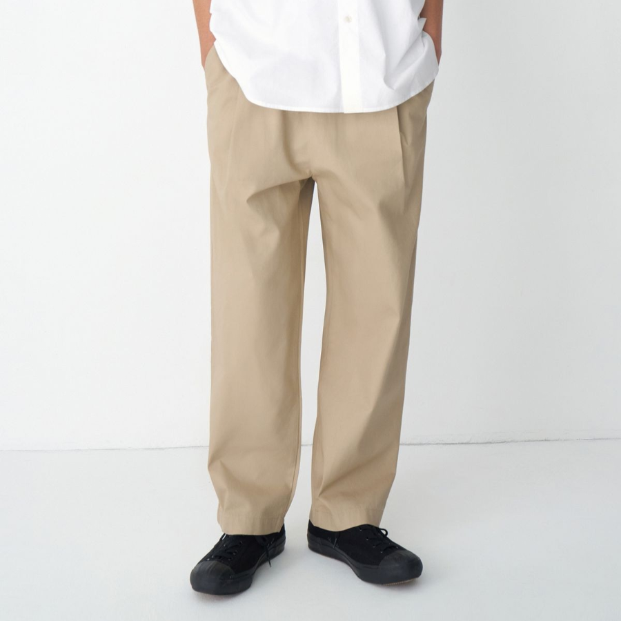 Cotton Loose Tapered Banding Pants [Beige]