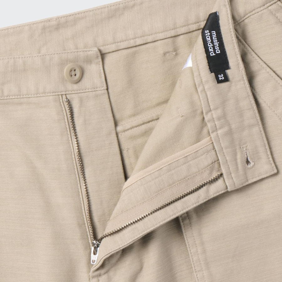 Back Satin Bellows Pocket Fatigue Pants [Beige]