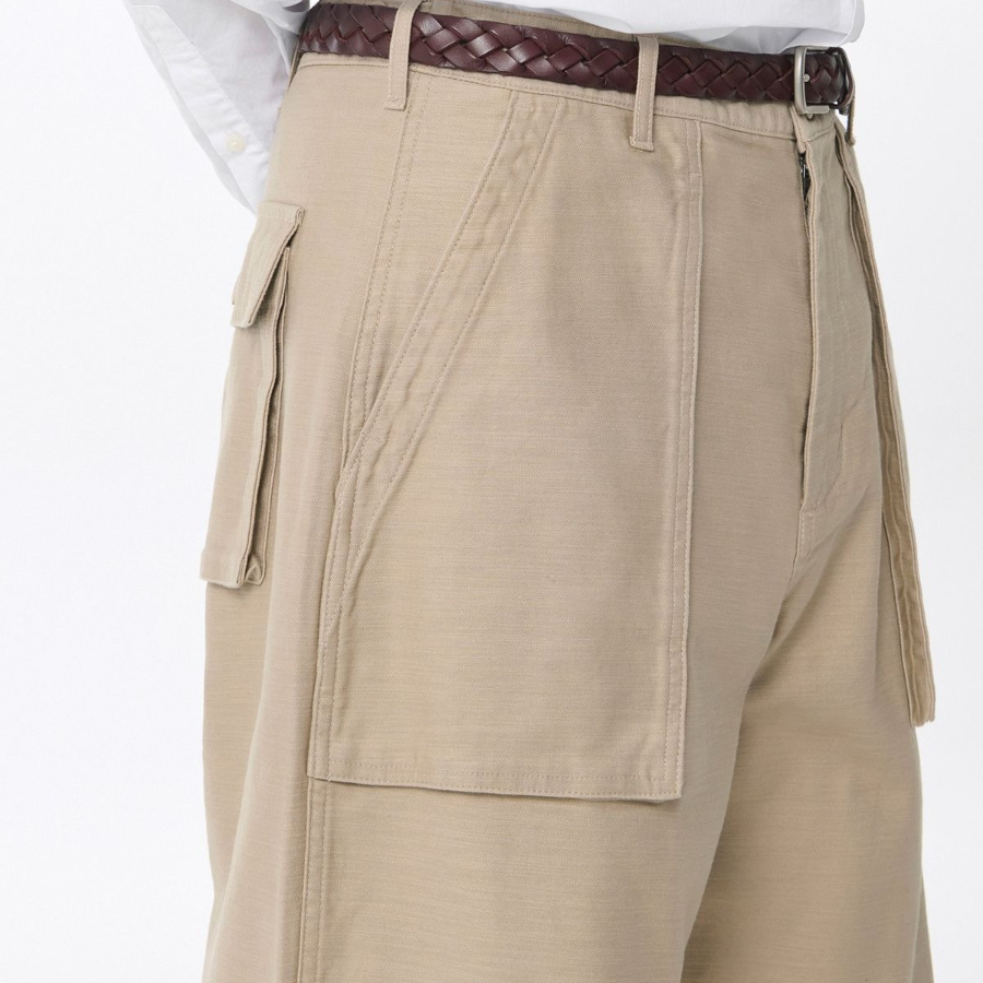 Back Satin Bellows Pocket Fatigue Pants [Beige]