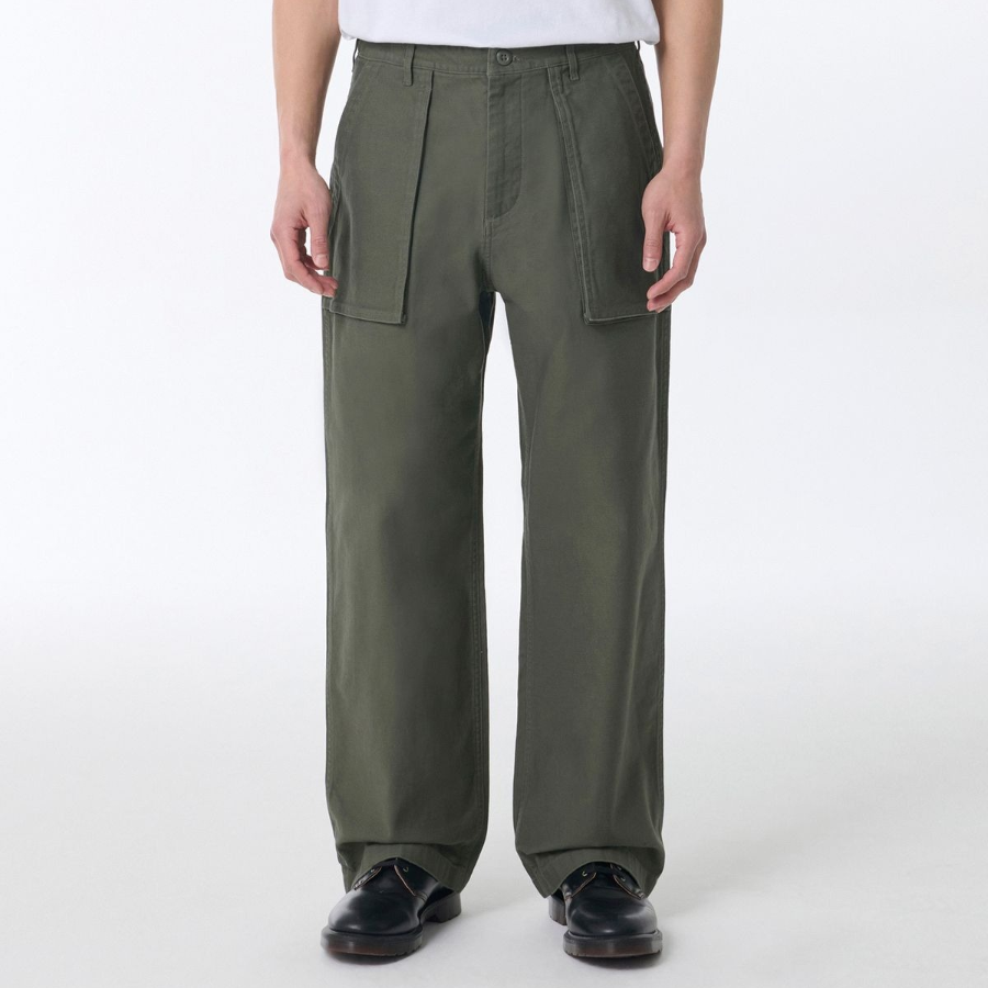 Back Satin Bellows Pocket Fatigue Pants [Khaki]