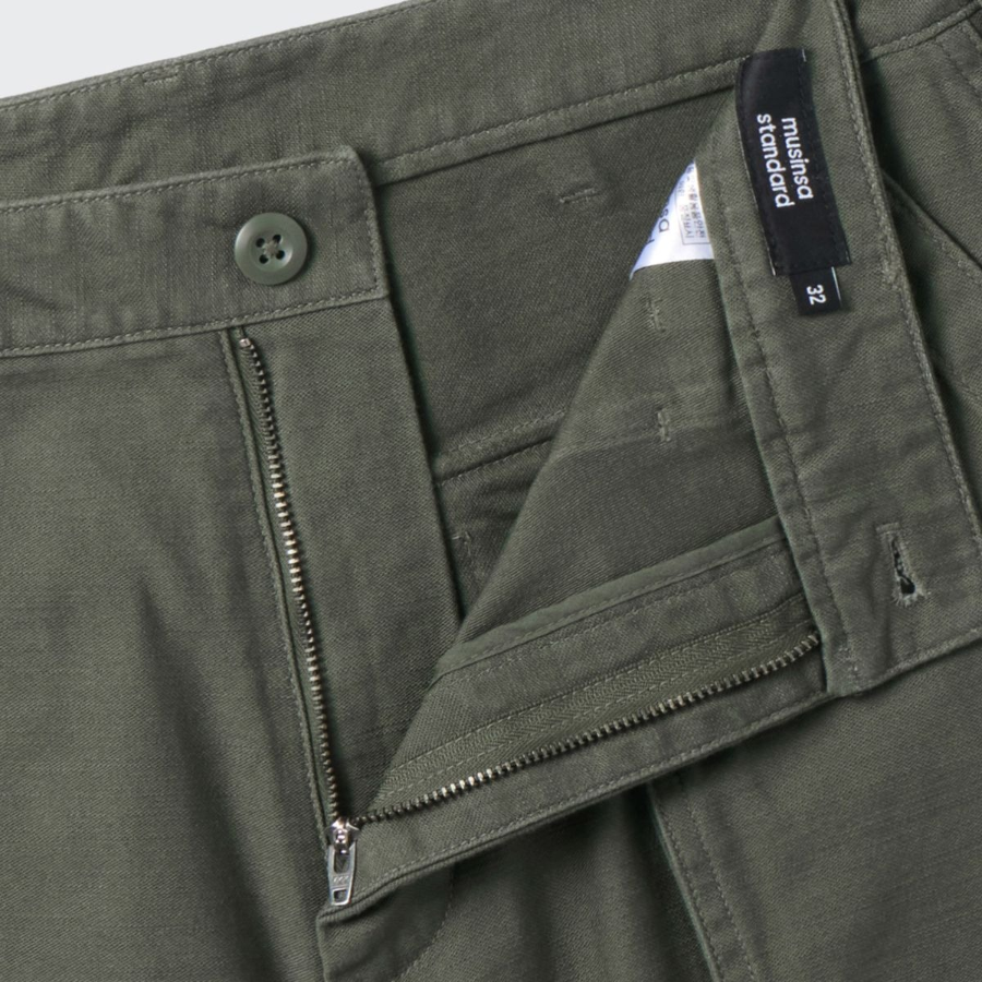 Back Satin Bellows Pocket Fatigue Pants [Khaki]