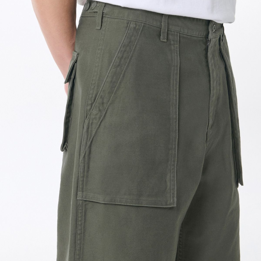 Back Satin Bellows Pocket Fatigue Pants [Khaki]